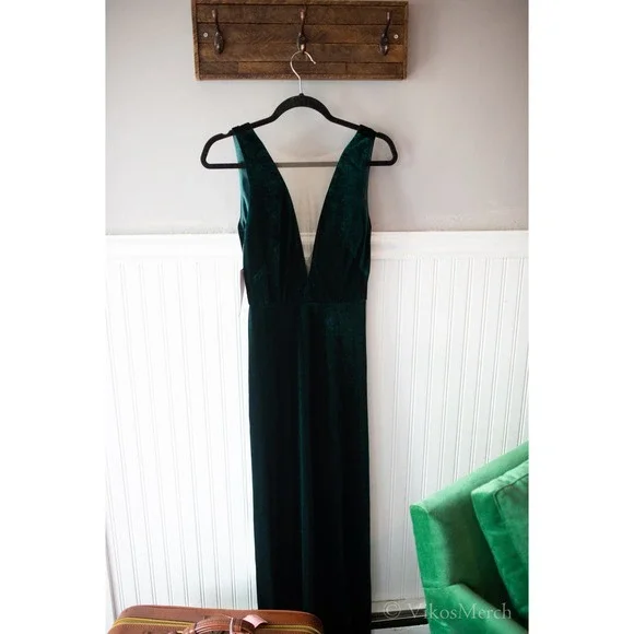 BHLDN Jenny Yoo Logan Velvet Maxi Dress Emerald 4 10, 12 NEW - Picture 3 of 5